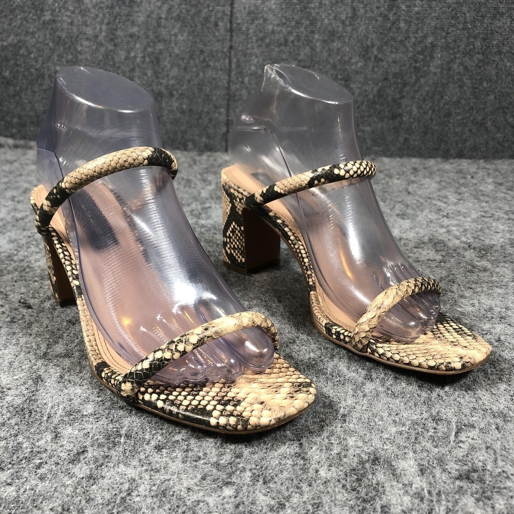 Steven‎ Sandals Womens Size 8 Beige Snake Print Block Heel Strappy Slide Shoes